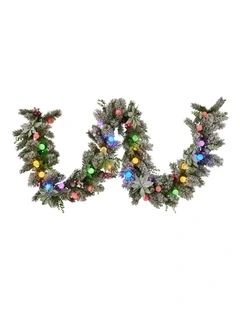 Christabelle 2.7m Snowy Christmas Garland with LED Coloured Baubles Lights Tree Decoration Ornament