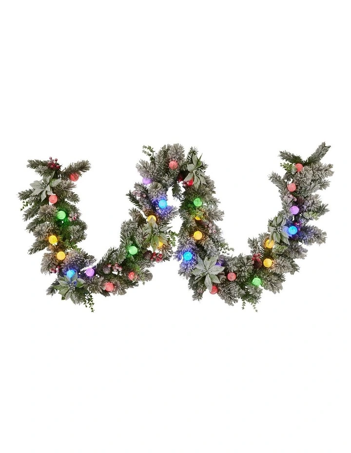Christabelle 2.7m Snowy Christmas Garland with LED Coloured Baubles Lights Tree Decoration Ornament image 1