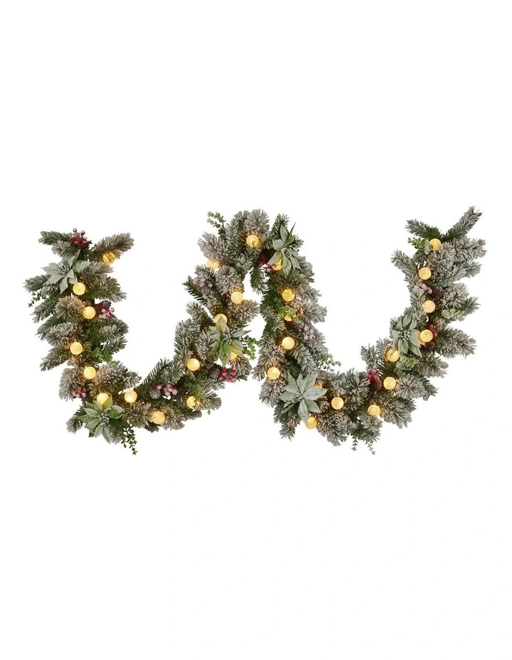 Christabelle 2.7m Snowy Christmas Garland with LED Coloured Baubles Lights Tree Decoration Ornament image 2