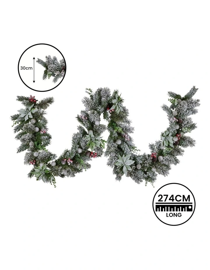 Christabelle 2.7m Snowy Christmas Garland with LED Coloured Baubles Lights Tree Decoration Ornament image 3