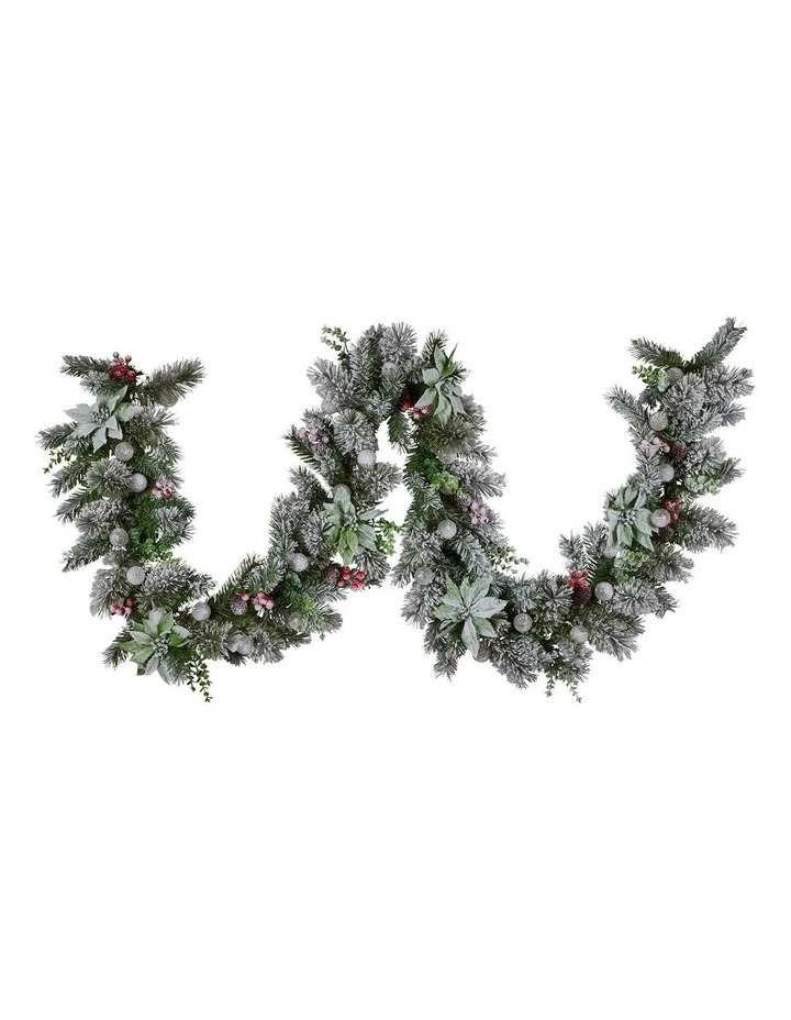 Christabelle 2.7m Snowy Christmas Garland with LED Coloured Baubles Lights Tree Decoration Ornament image 4