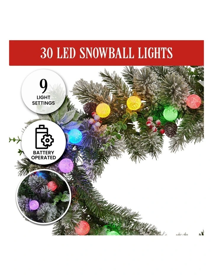Christabelle 2.7m Snowy Christmas Garland with LED Coloured Baubles Lights Tree Decoration Ornament image 5