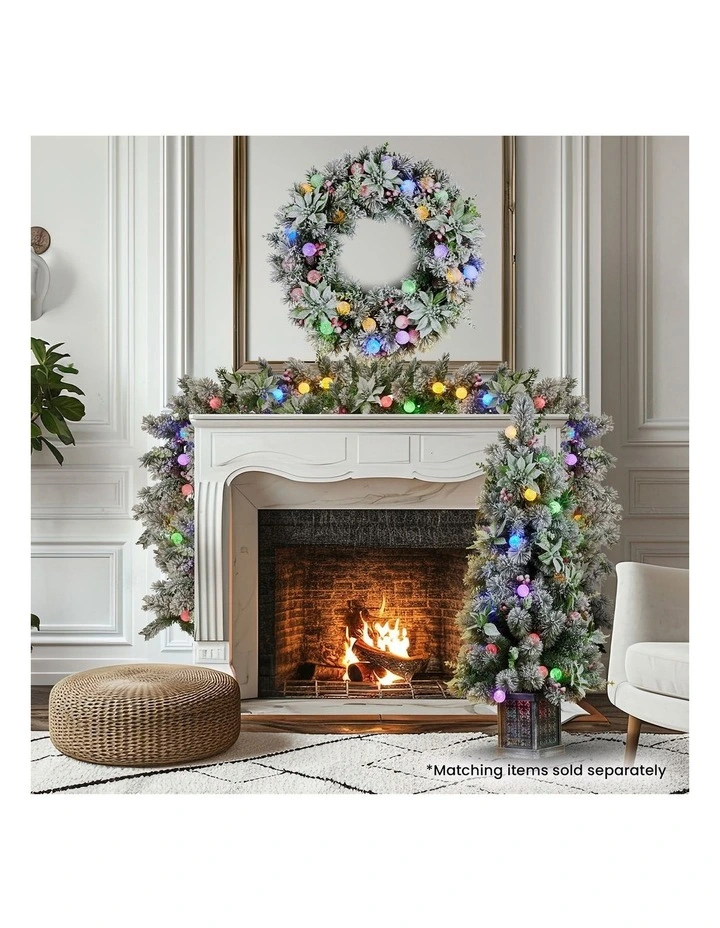 Christabelle 2.7m Snowy Christmas Garland with LED Coloured Baubles Lights Tree Decoration Ornament image 7