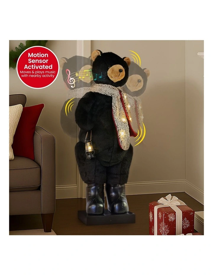 Christabelle Large 1.1m Musical Animated LED Black Christmas Bear Decoration Ornament image 4