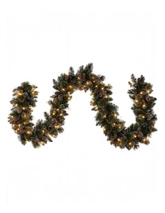 Premium 2.7m Christmas Garland Snow with LED Lights and Pine Cones