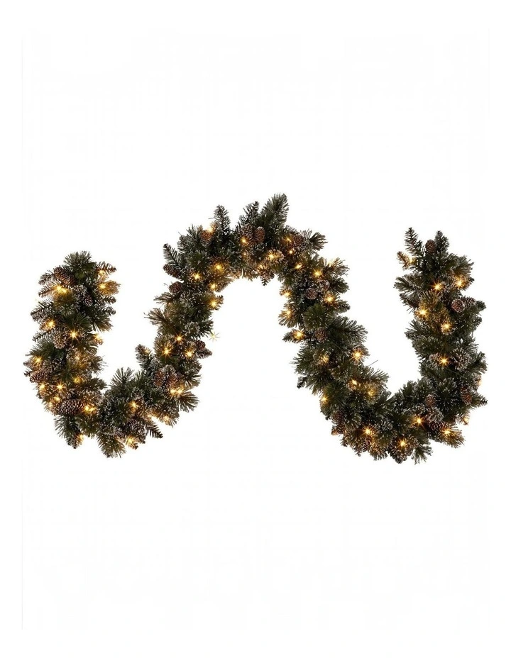 Premium 2.7m Christmas Garland Snow with LED Lights and Pine Cones image 1