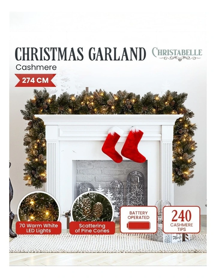 Premium 2.7m Christmas Garland Snow with LED Lights and Pine Cones image 2