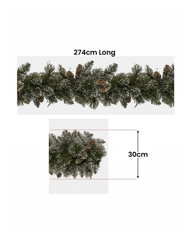 Premium 2.7m Christmas Garland Snow with LED Lights and Pine Cones image 3