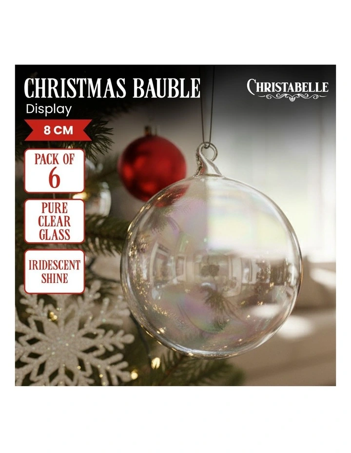 Christabelle Box of 6 Pure Clear Glass Baubles with Iridescent Shine image 2