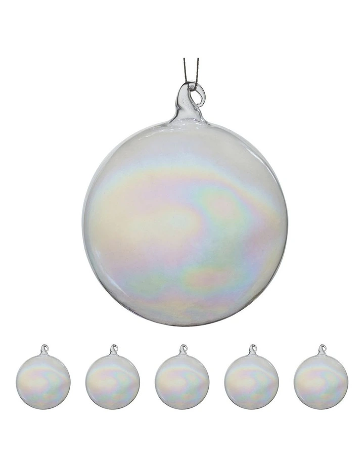 Christabelle Box of 6 Pure Clear Glass Baubles with Iridescent Shine image 4