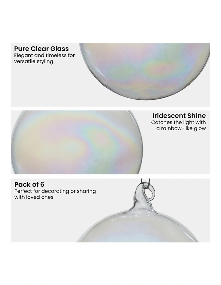 Christabelle Box of 6 Pure Clear Glass Baubles with Iridescent Shine image 5