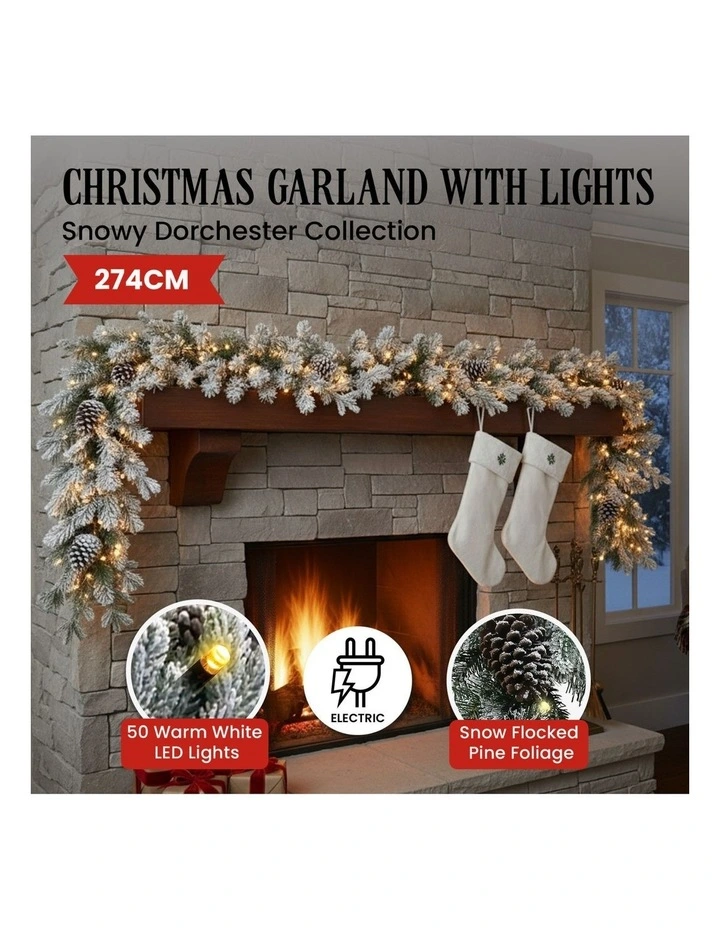 Christabelle 2.7m Christmas Garland Snowy with Lights Dorchester Tree Decoration Ornament image 2