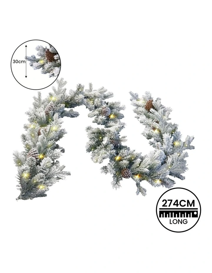 Christabelle 2.7m Christmas Garland Snowy with Lights Dorchester Tree Decoration Ornament image 3