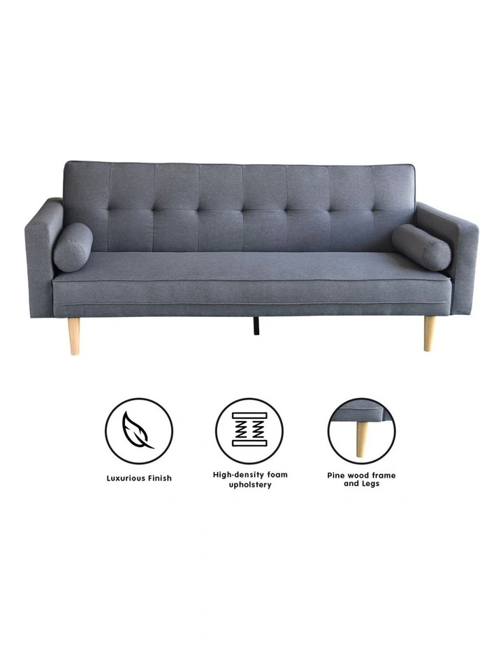 Sarantino 3 Seater Linen Sofa Bed Couch with Pillows - Dark Grey image 5