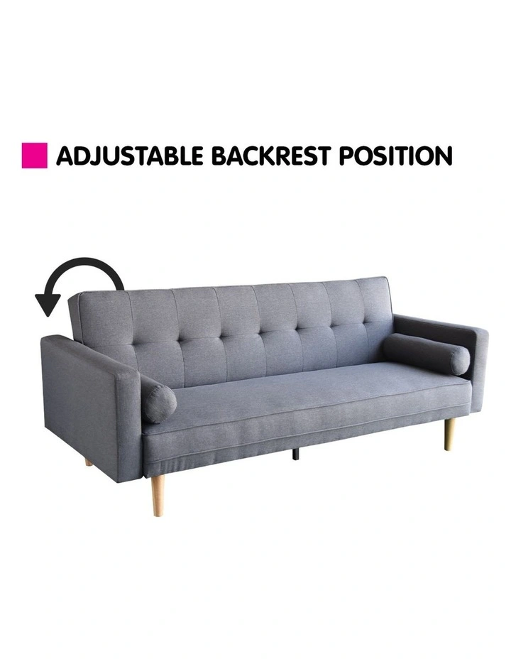 Sarantino 3 Seater Linen Sofa Bed Couch with Pillows - Dark Grey image 6