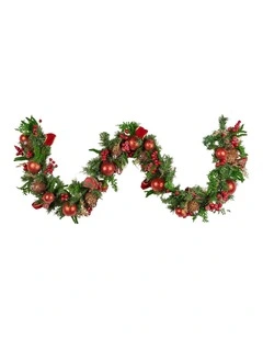 Christabelle 1.85m Christmas Garland with Red Berries Pine Cones Baubles Bows Tree Decoration
