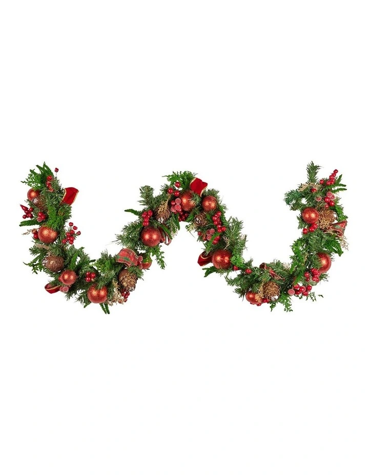 Christabelle 1.85m Christmas Garland with Red Berries Pine Cones Baubles Bows Tree Decoration image 1