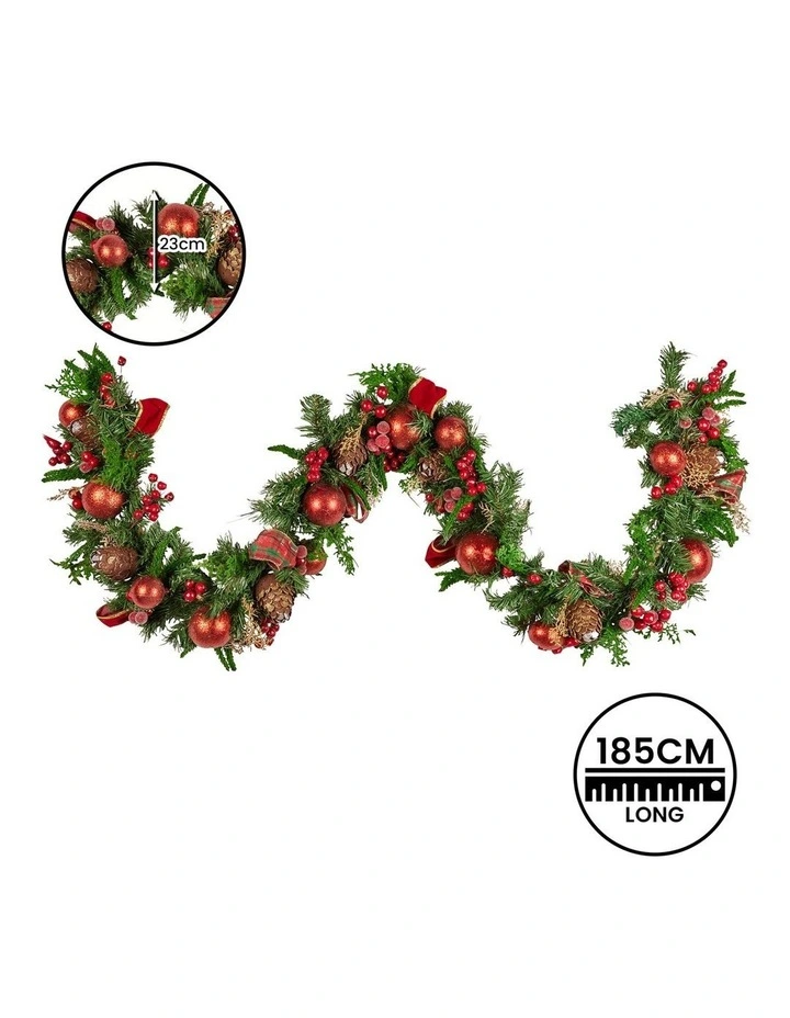 Christabelle 1.85m Christmas Garland with Red Berries Pine Cones Baubles Bows Tree Decoration image 4