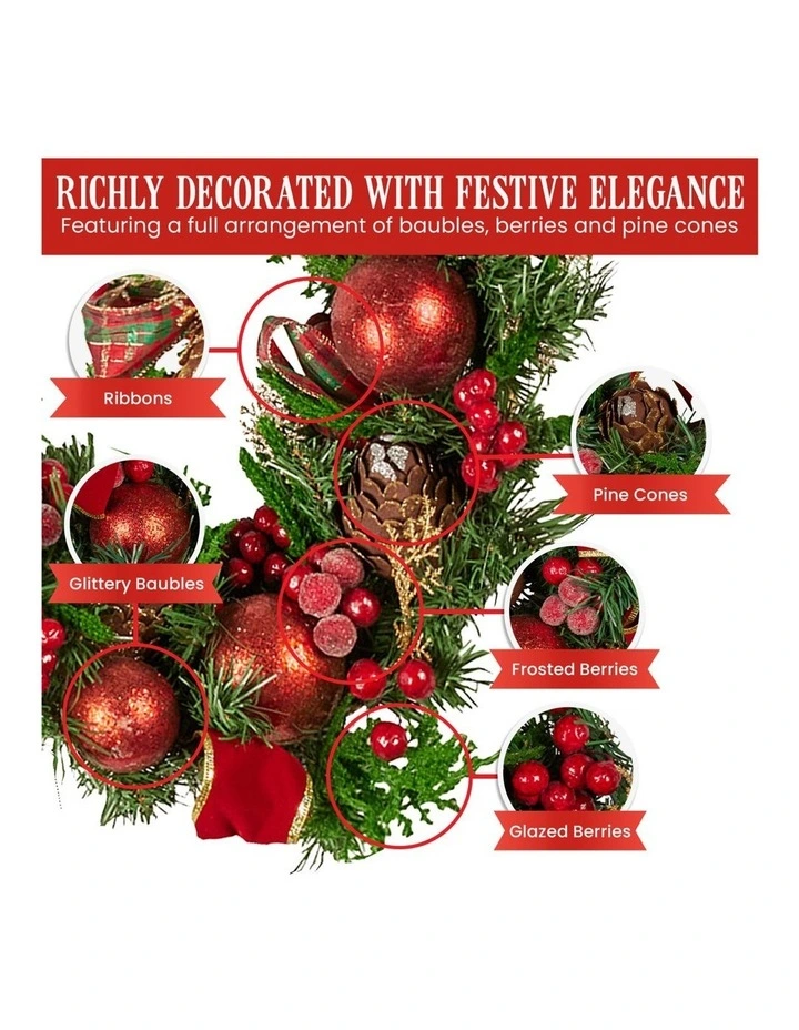 Christabelle 1.85m Christmas Garland with Red Berries Pine Cones Baubles Bows Tree Decoration image 6