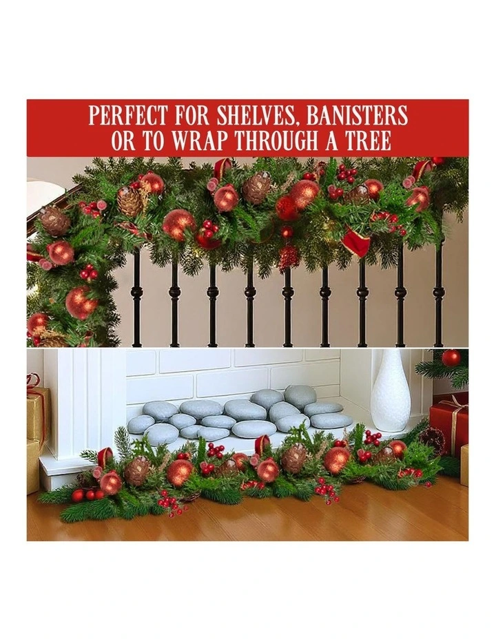 Christabelle 1.85m Christmas Garland with Red Berries Pine Cones Baubles Bows Tree Decoration image 7