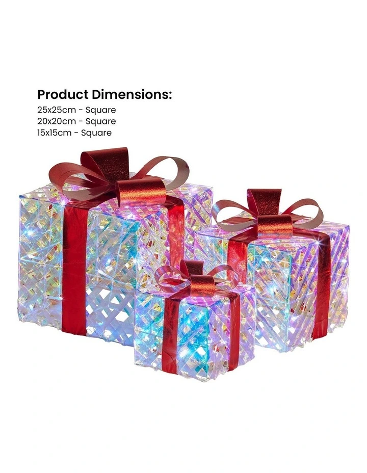 Christabelle Set of 3 Christmas Gift Boxes Display With Lights in Clear Shimmer and Red image 3