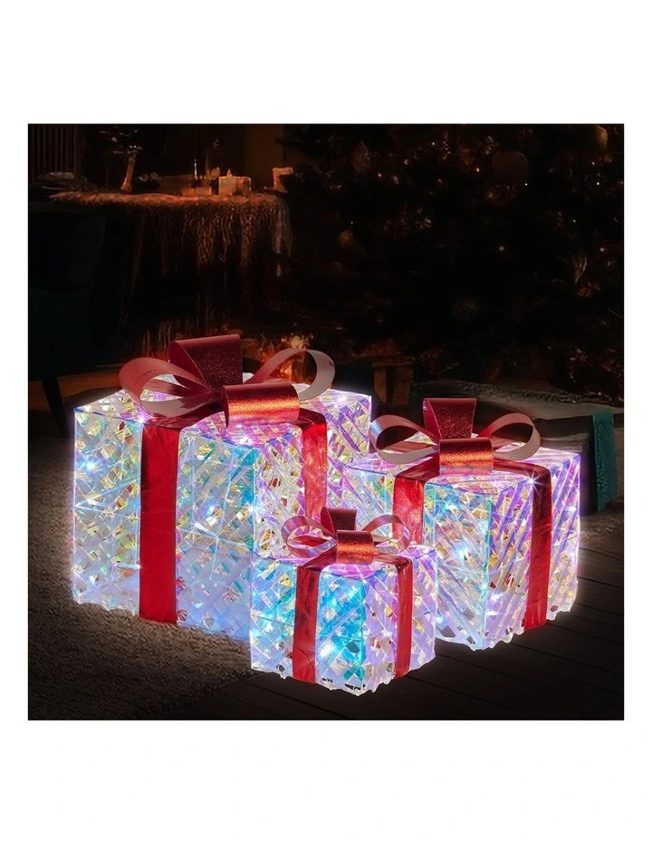 Christabelle Set of 3 Christmas Gift Boxes Display With Lights in Clear Shimmer and Red image 6