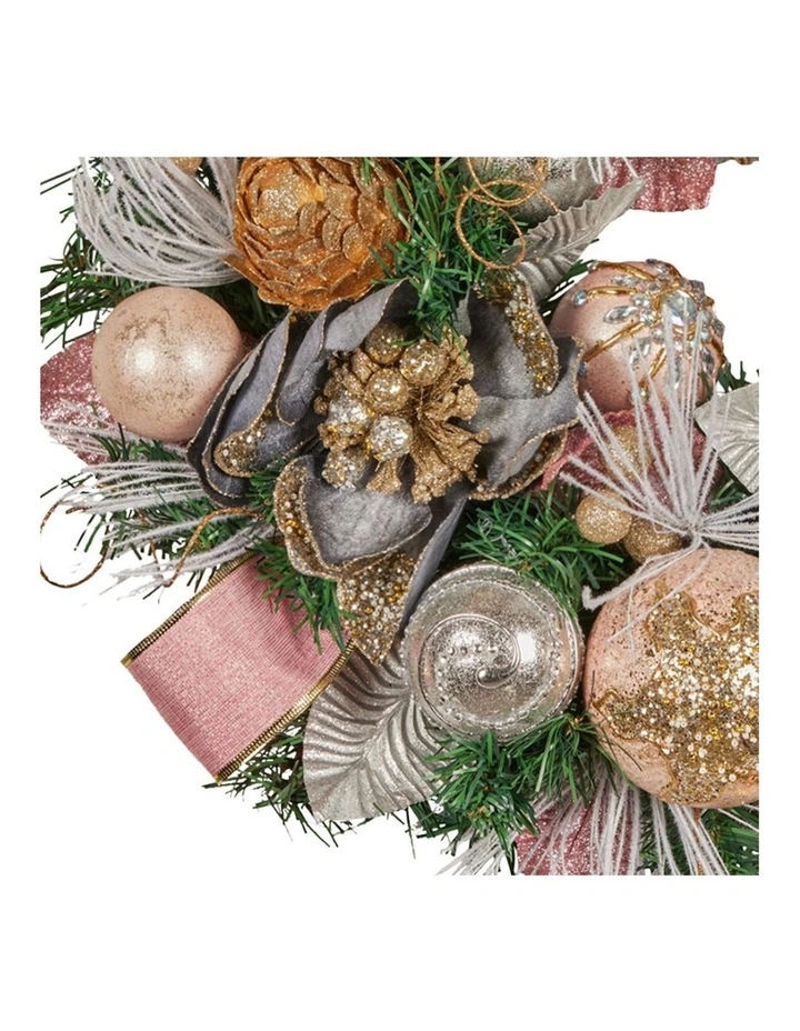 Christabelle 56cm Christmas Wreath Lush Pink Front Door Decoration Jewelled Baubles Flowers Pine image 2