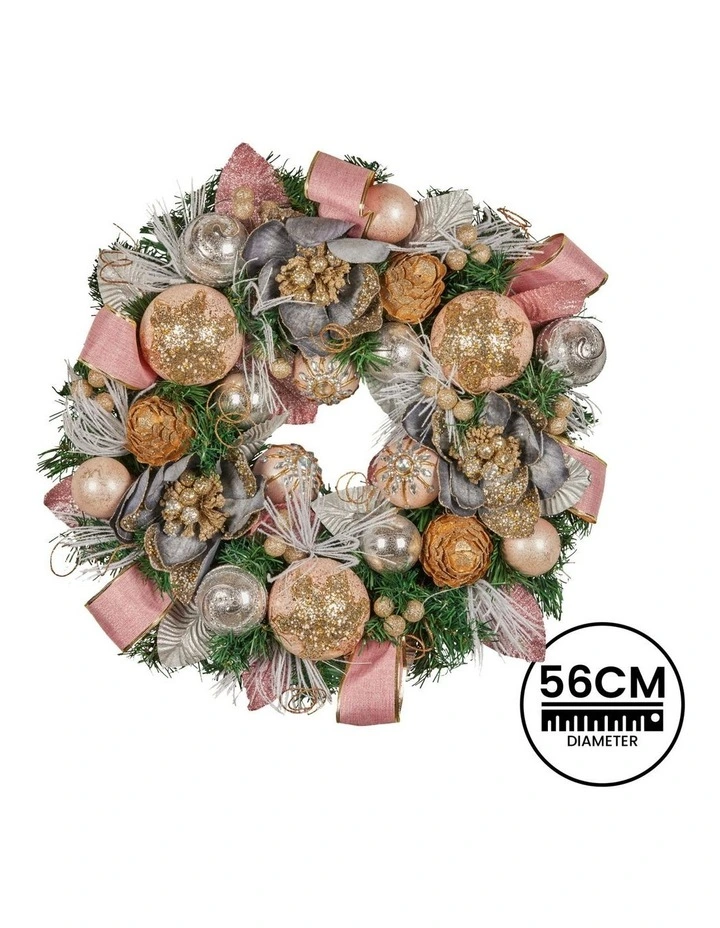 Christabelle 56cm Christmas Wreath Lush Pink Front Door Decoration Jewelled Baubles Flowers Pine image 3