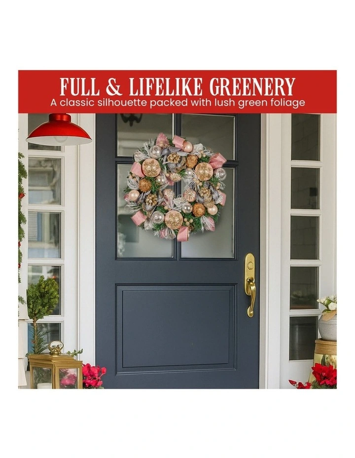Christabelle 56cm Christmas Wreath Lush Pink Front Door Decoration Jewelled Baubles Flowers Pine image 4