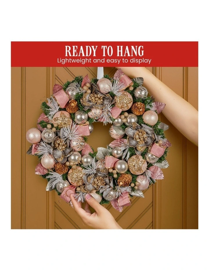 Christabelle 56cm Christmas Wreath Lush Pink Front Door Decoration Jewelled Baubles Flowers Pine image 7