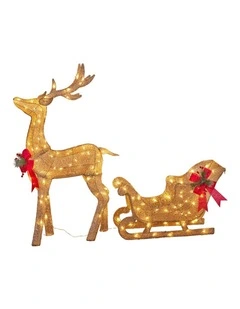 Christabelle Large Christmas Sleigh Reindeer with LED Lights Indoor Outdoor Front Lawn Yard
