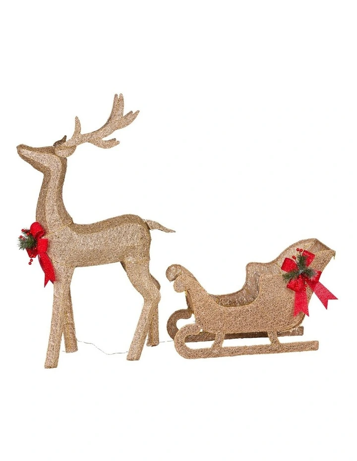 Christabelle Large Christmas Sleigh Reindeer with LED Lights Indoor Outdoor Front Lawn Yard image 2