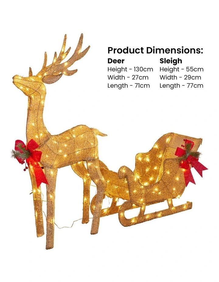 Christabelle Large Christmas Sleigh Reindeer with LED Lights Indoor Outdoor Front Lawn Yard image 3