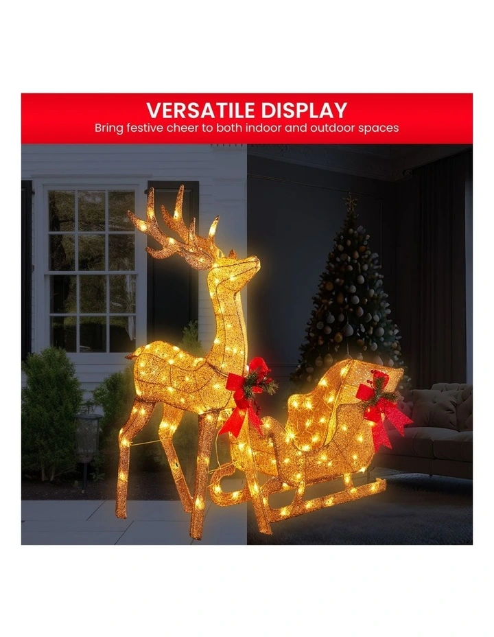 Christabelle Large Christmas Sleigh Reindeer with LED Lights Indoor Outdoor Front Lawn Yard image 5