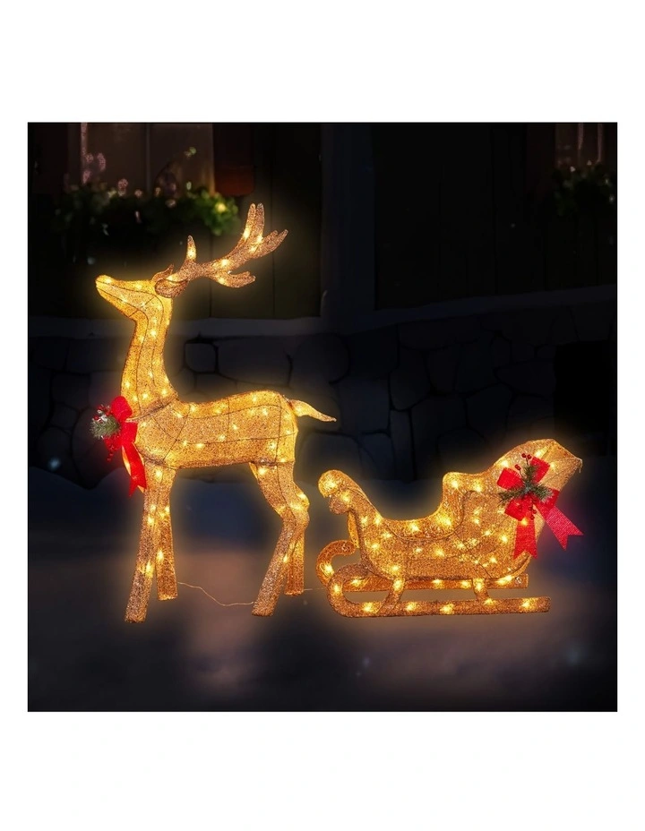 Christabelle Large Christmas Sleigh Reindeer with LED Lights Indoor Outdoor Front Lawn Yard image 6