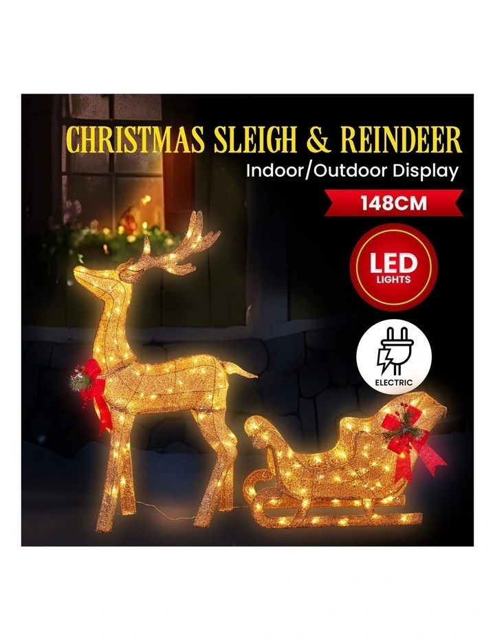 Christabelle Large Christmas Sleigh Reindeer with LED Lights Indoor Outdoor Front Lawn Yard image 7