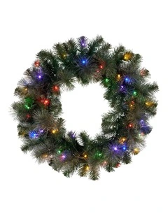 Christabelle 61cm Christmas Wreath LED Lights Glittery Gold Pine Front Door Decoration Ornament