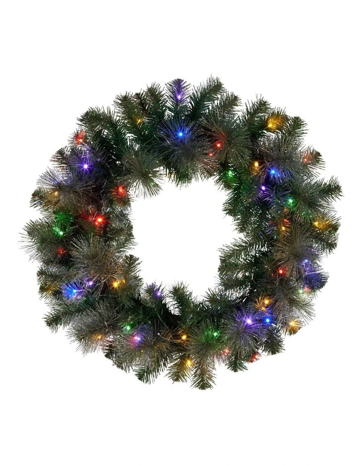 Christabelle 61cm Christmas Wreath LED Lights Glittery Gold Pine Front Door Decoration Ornament image 1