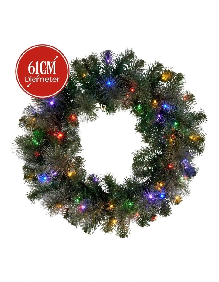 Christabelle 61cm Christmas Wreath LED Lights Glittery Gold Pine Front Door Decoration Ornament image 3