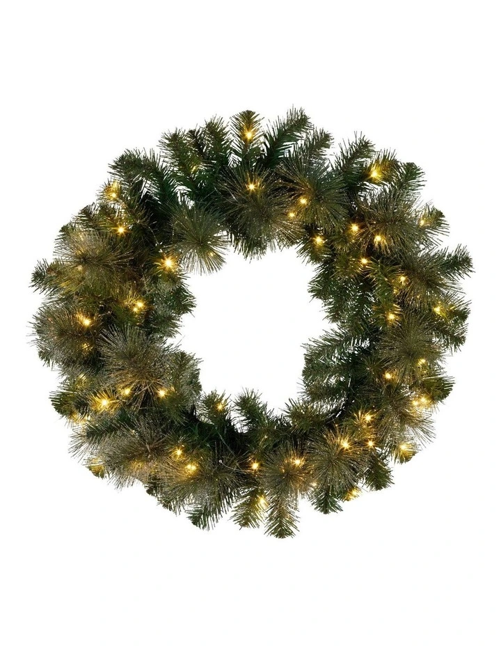 Christabelle 61cm Christmas Wreath LED Lights Glittery Gold Pine Front Door Decoration Ornament image 4