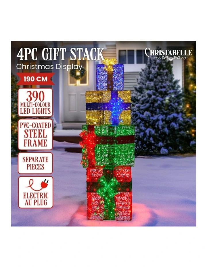 Christabelle 1.9m Christmas 4pc Gift Stack LED Lights Bows Indoor Outdoor Decoration Statue image 2