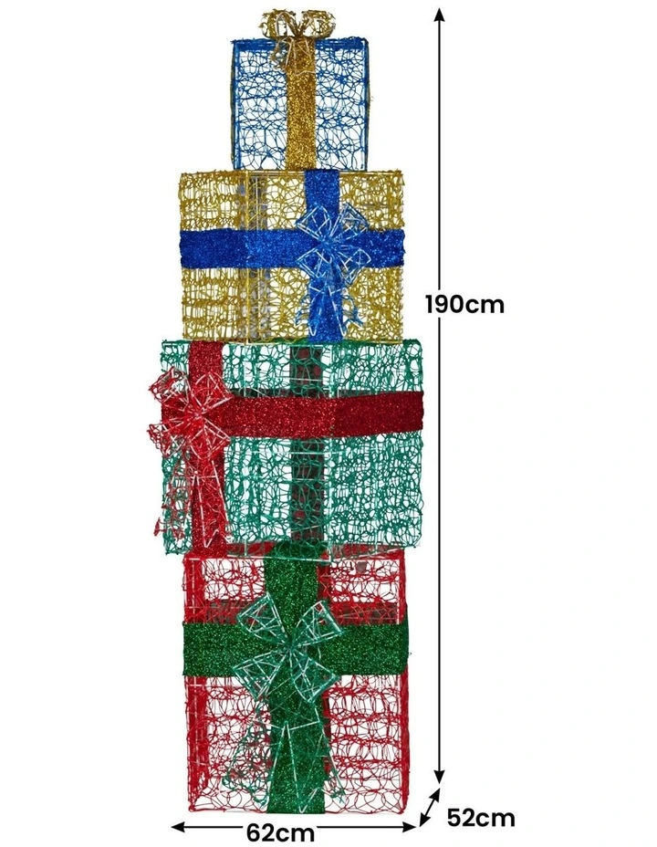 Christabelle 1.9m Christmas 4pc Gift Stack LED Lights Bows Indoor Outdoor Decoration Statue image 3