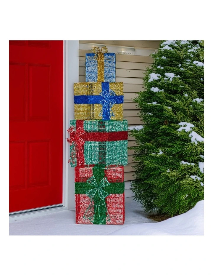 Christabelle 1.9m Christmas 4pc Gift Stack LED Lights Bows Indoor Outdoor Decoration Statue image 6