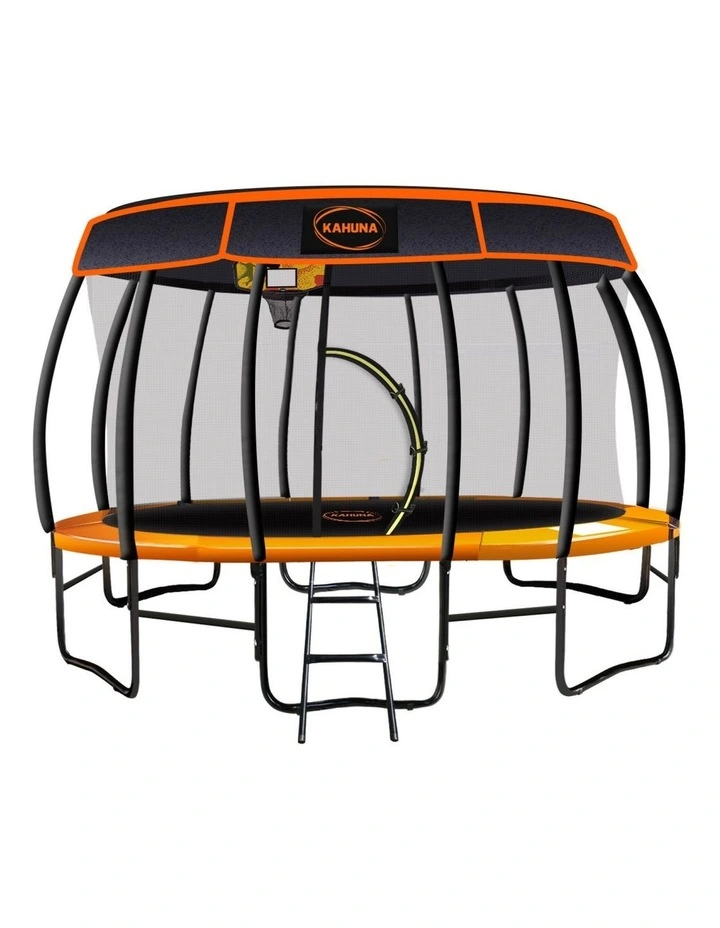 Kahuna Trampoline 14 ft with Basketball Set and Roof - Orange image 1