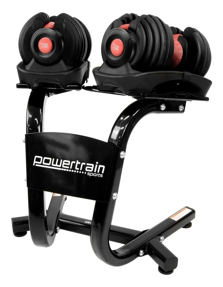 Powertrain 48kg Adjustable Dumbbells with Dumbbell Stand  Red image 1