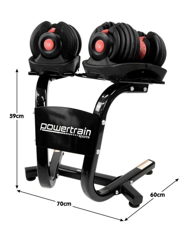 Powertrain 48kg Adjustable Dumbbells with Dumbbell Stand  Red image 3
