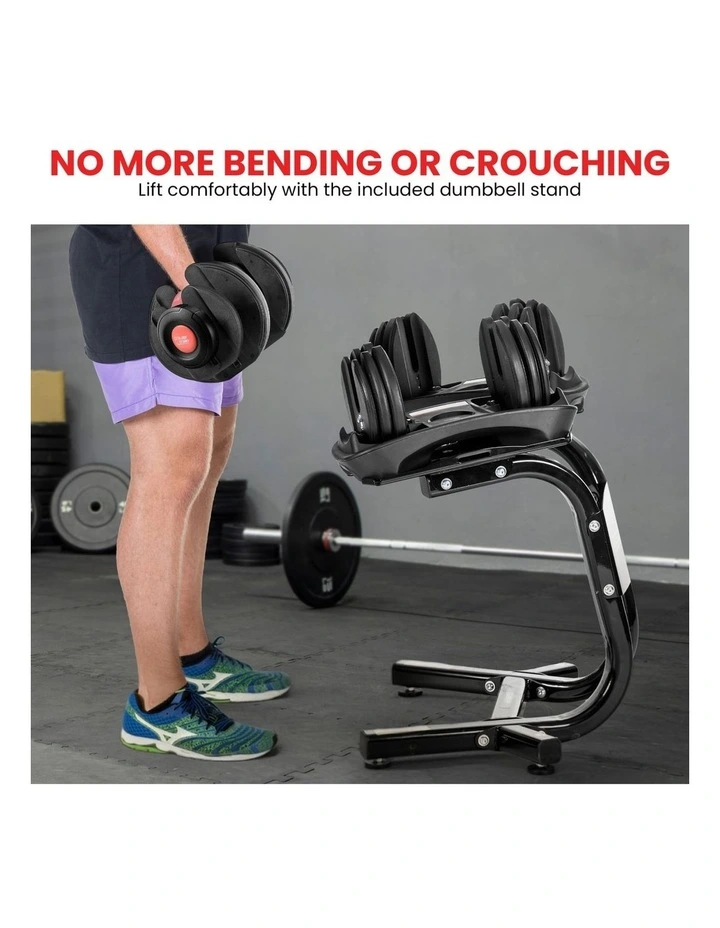 Powertrain 48kg Adjustable Dumbbells with Dumbbell Stand  Red image 6