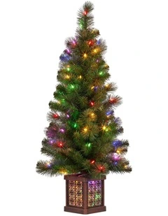 Christabelle 4ft Christmas Tree Glittery Gold Pine Foliage LED Multi Lights Xmas Decor