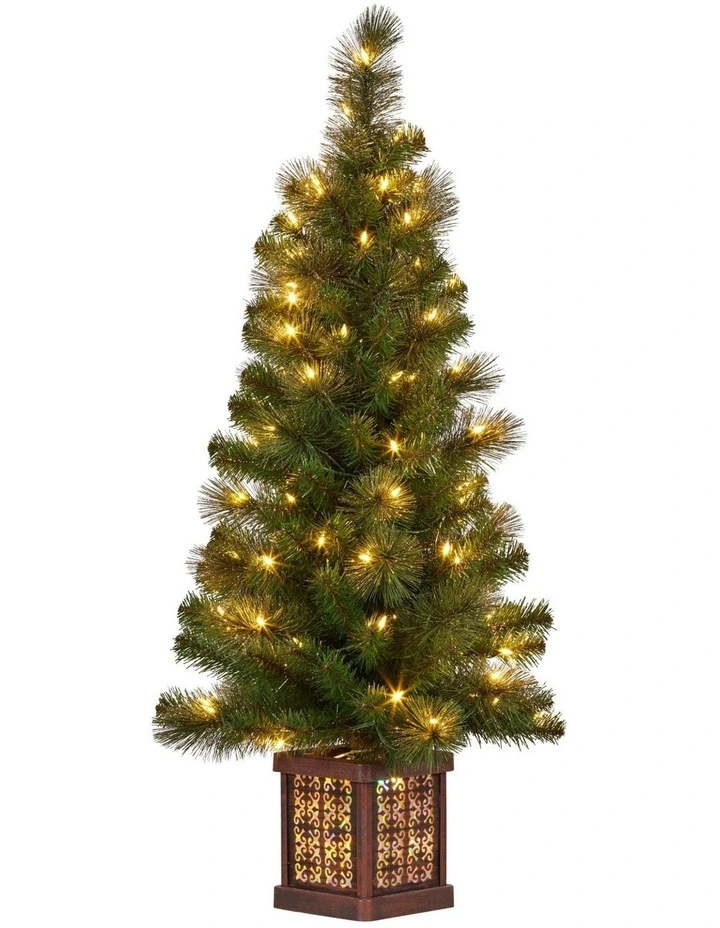 Christabelle 4ft Christmas Tree Glittery Gold Pine Foliage LED Multi Lights Xmas Decor image 2