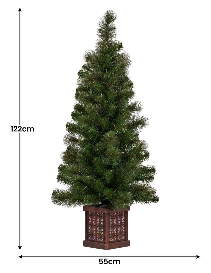 Christabelle 4ft Christmas Tree Glittery Gold Pine Foliage LED Multi Lights Xmas Decor image 4